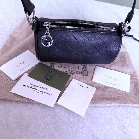 Gucci 760710 Blondie Mini Cylinder Shoulder Bag Black Leather - Picture 3 of 15